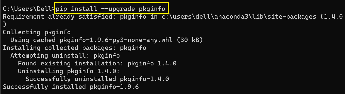 pip upgrade pkginfo Attributeerror Module 'pkginfo.distribution' has no attribute 'must_decode'