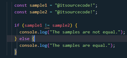 not equal javascript sample code