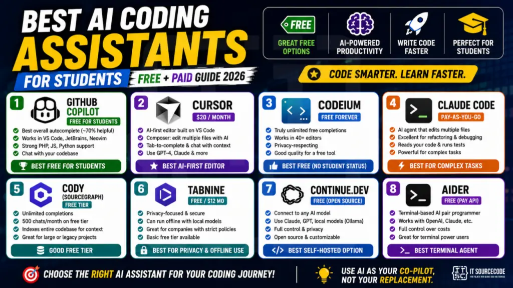 Best AI Coding Assistants for Students 2026 (Free + Paid)