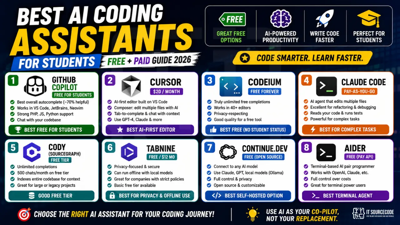 Best AI Coding Assistants for Students (Free + Paid 2026 Guide)