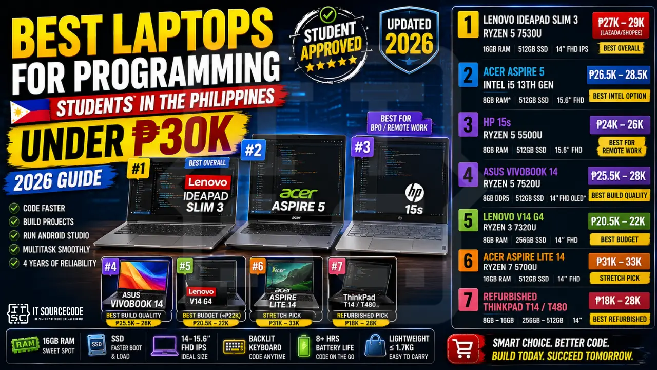 Best Laptops for Programming Students · Under ₱30K · PH 2026