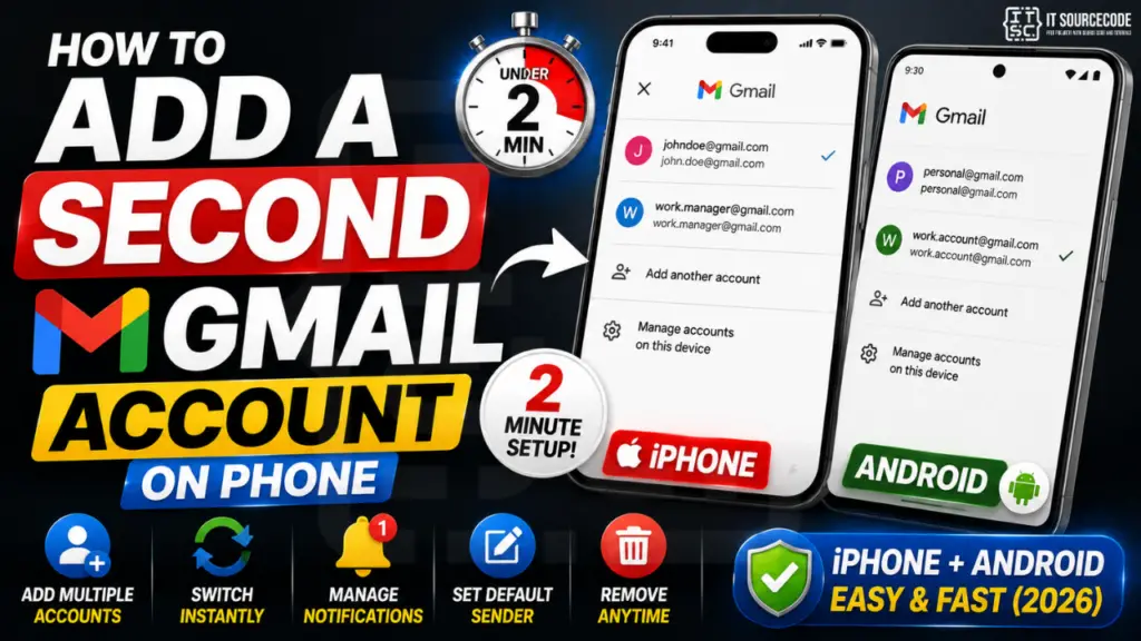 Gmail account switcher on iPhone and Android showing multiple accounts