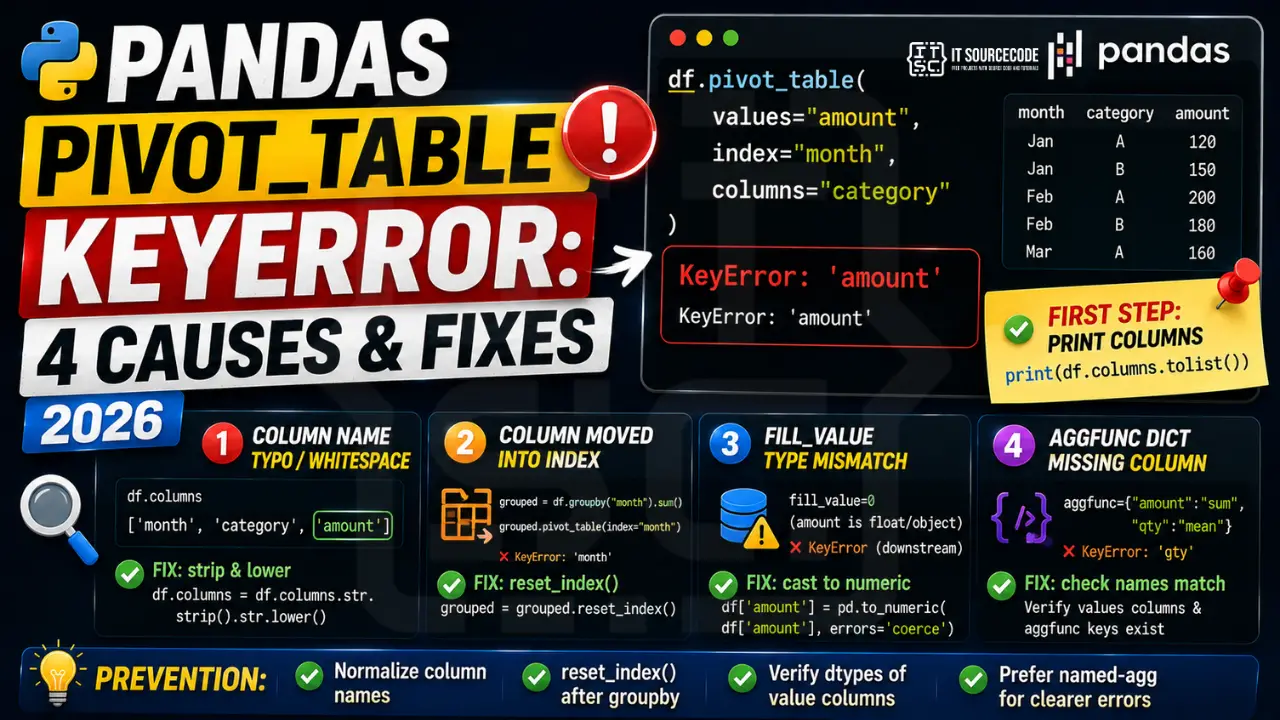 Pandas pivot_table KeyError 4 Causes & Fixes (2026)