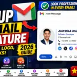 Professional Gmail signature with image, logo, and social media links