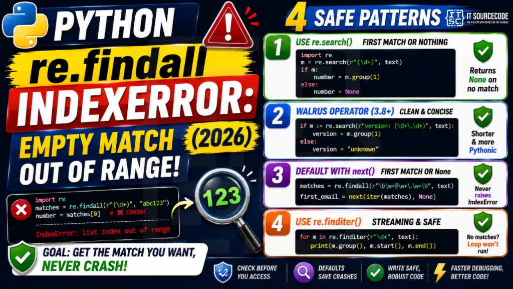 Python re.findall IndexError Empty Match Out of Range (2026)