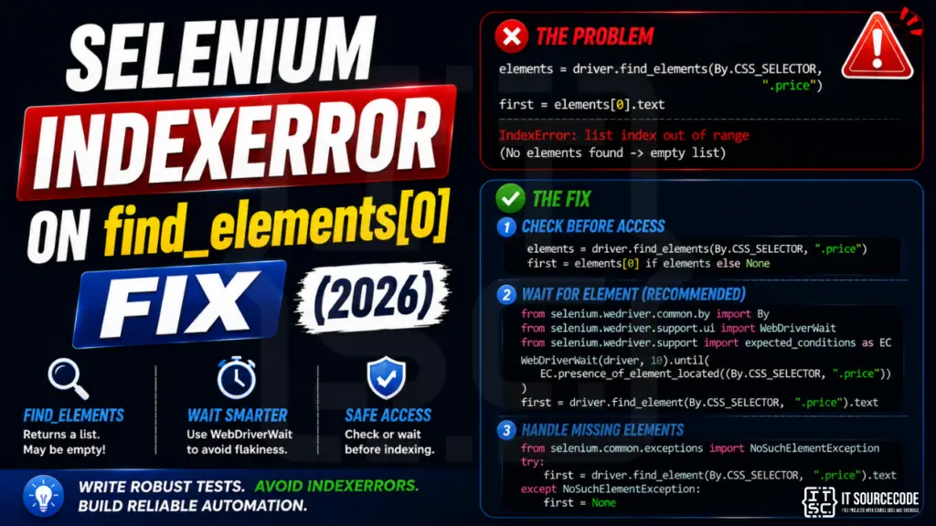 Selenium IndexError on find_elements[0] Fix (2026)
