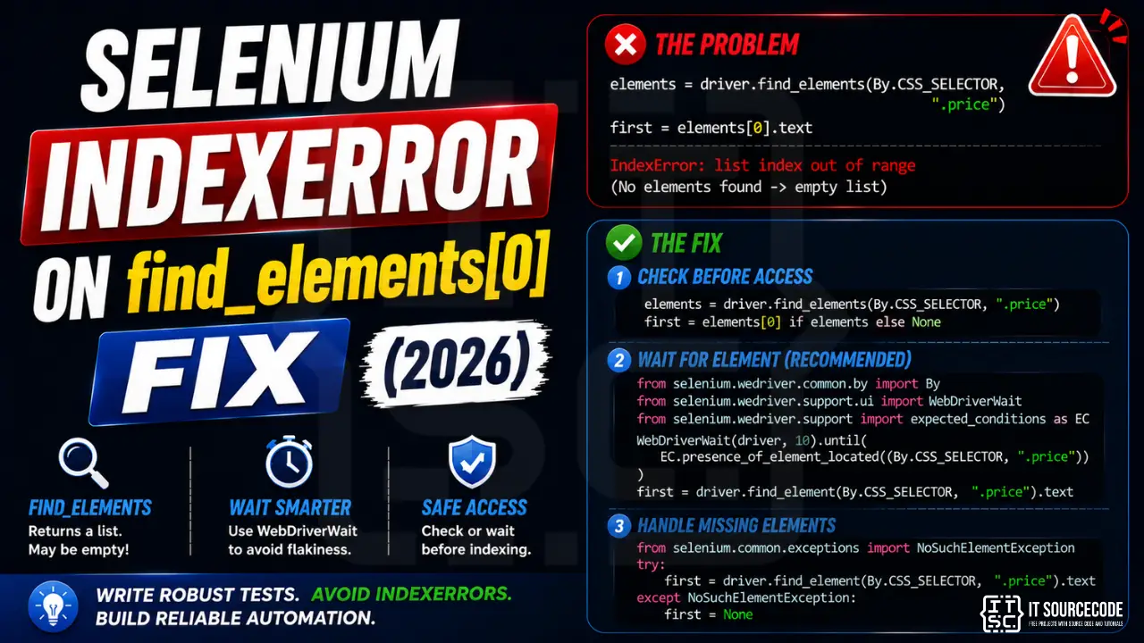 Selenium IndexError on find_elements[0] Fix (2026)