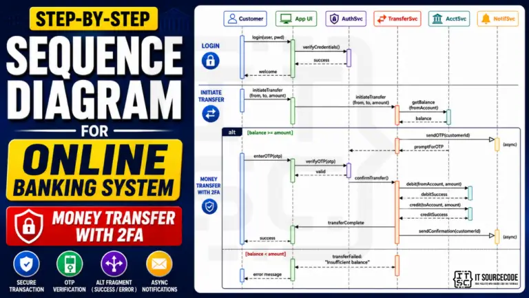 Sequence diagram for online banking system money transfer workflow