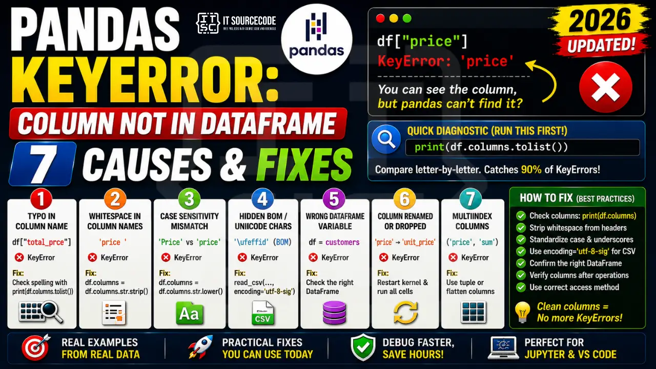 pandas KeyError · Column Not in DataFrame · Fix 2026