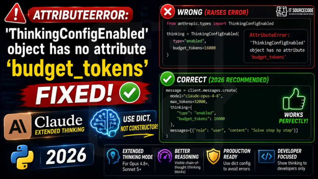 AttributeError 'ThinkingConfigEnabled' object has no attribute 'budget_tokens' (2026)