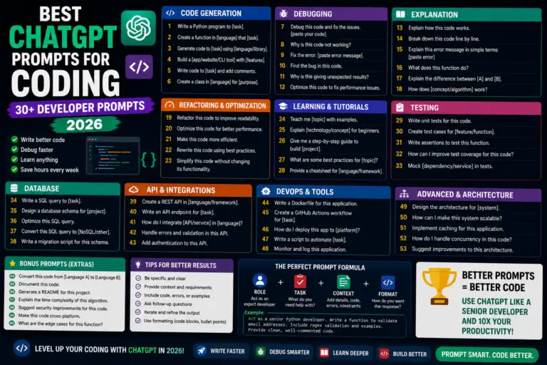 Best ChatGPT Prompts for Coding (30+ Developer Prompts 2026)