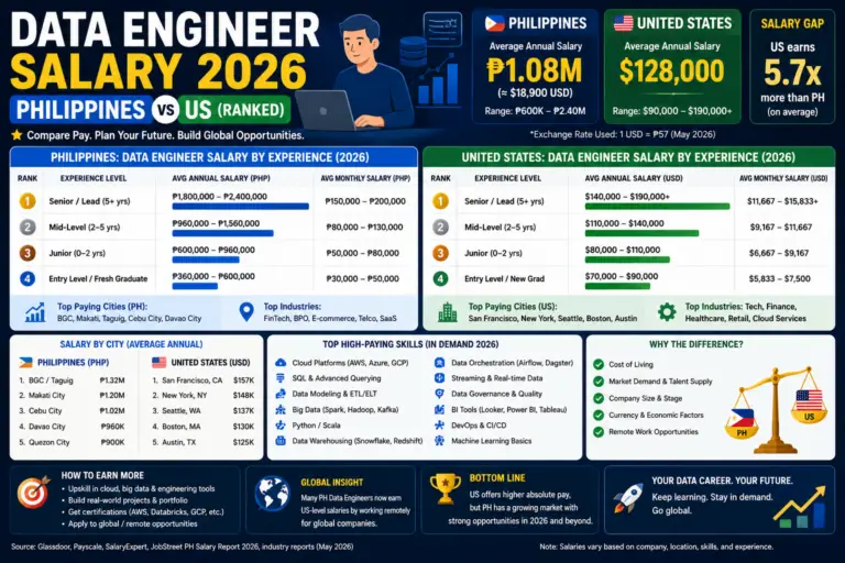 Data Engineer Salary Philippines vs US 2026 (Ranked)