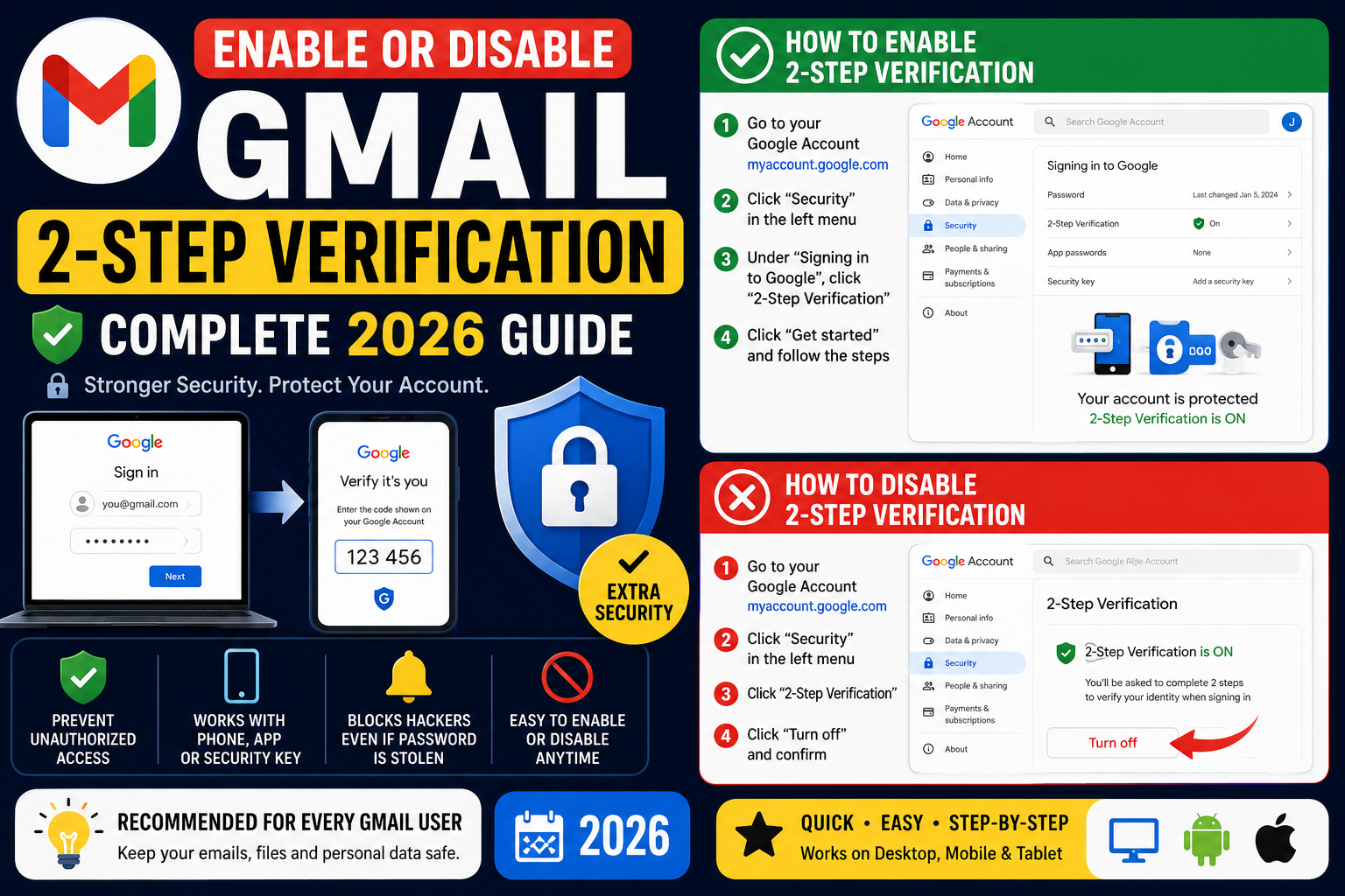 Enable or Disable Gmail 2-Step Verification (2026 Guide)
