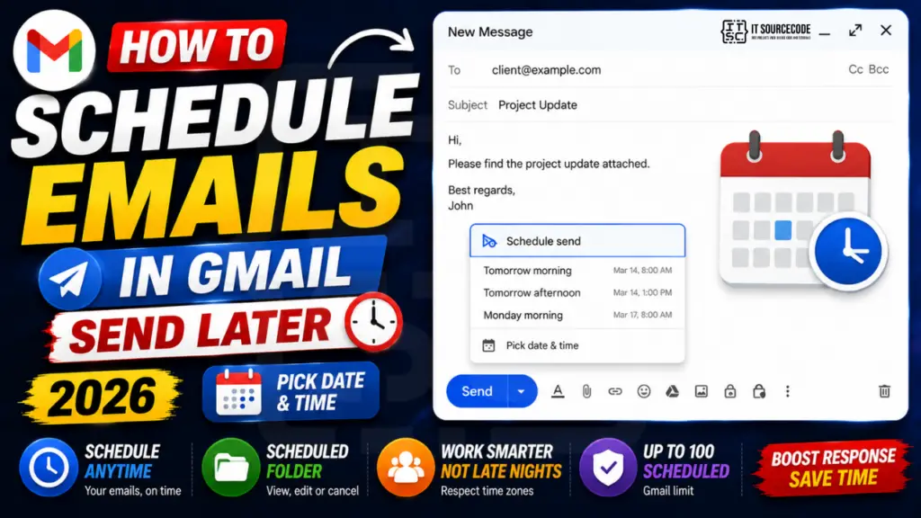 Gmail Schedule send dropdown with date and time picker
