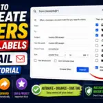 Gmail filter creation dialog with sender, subject, and action options
