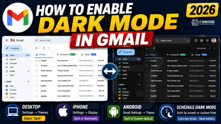 Gmail light mode vs dark mode comparison on desktop