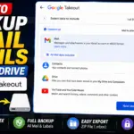 Google Takeout export page with Gmail backup selected