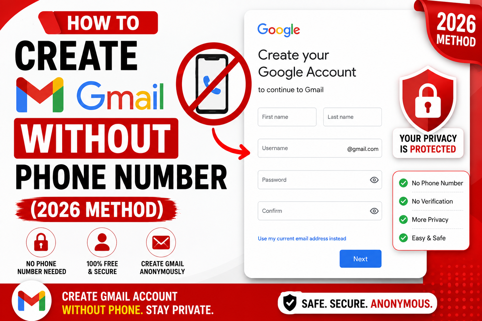 How to Create Gmail Without Phone Number (2026 Method)