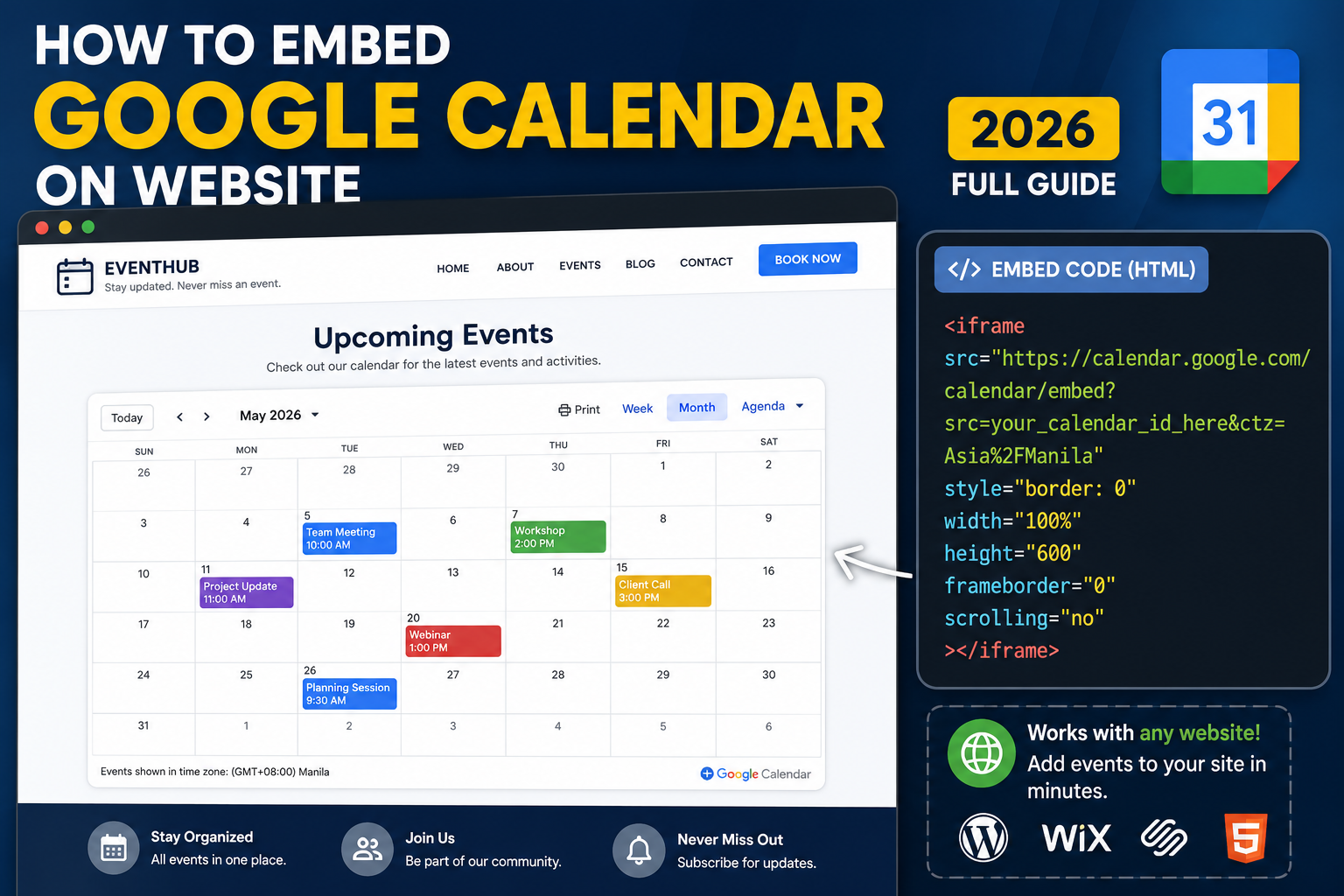How to Embed Google Calendar on Website (2026 Full Guide)