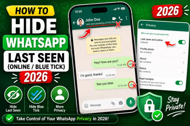 How to Hide WhatsApp Last Seen (Online / Blue Tick, 2026)