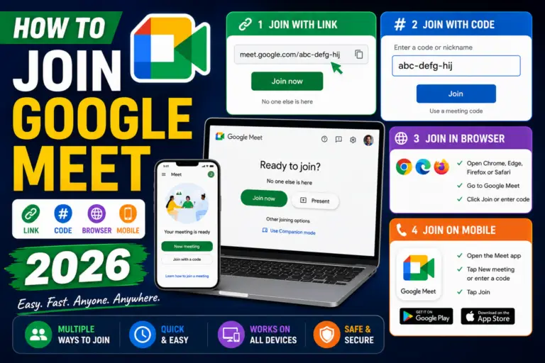 How to Join Google Meet (Link, Code, Browser, Mobile 2026)