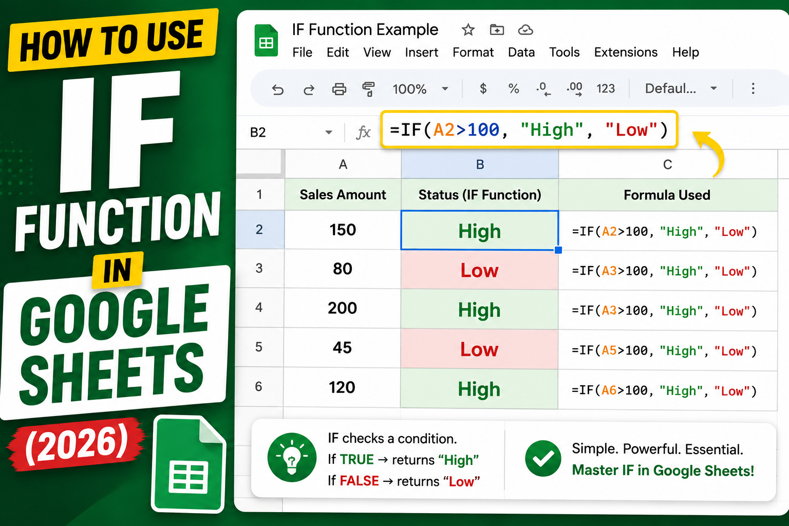 How to Use IF Function in Google Sheets (2026)