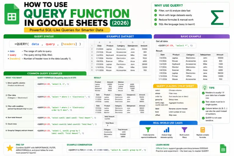 How to Use QUERY Function in Google Sheets (2026)