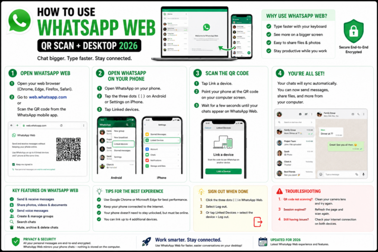 How to Use WhatsApp Web (QR Scan + Desktop 2026)