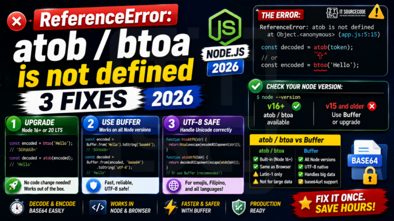 ReferenceError atob btoa is not defined (Node.js, 2026)