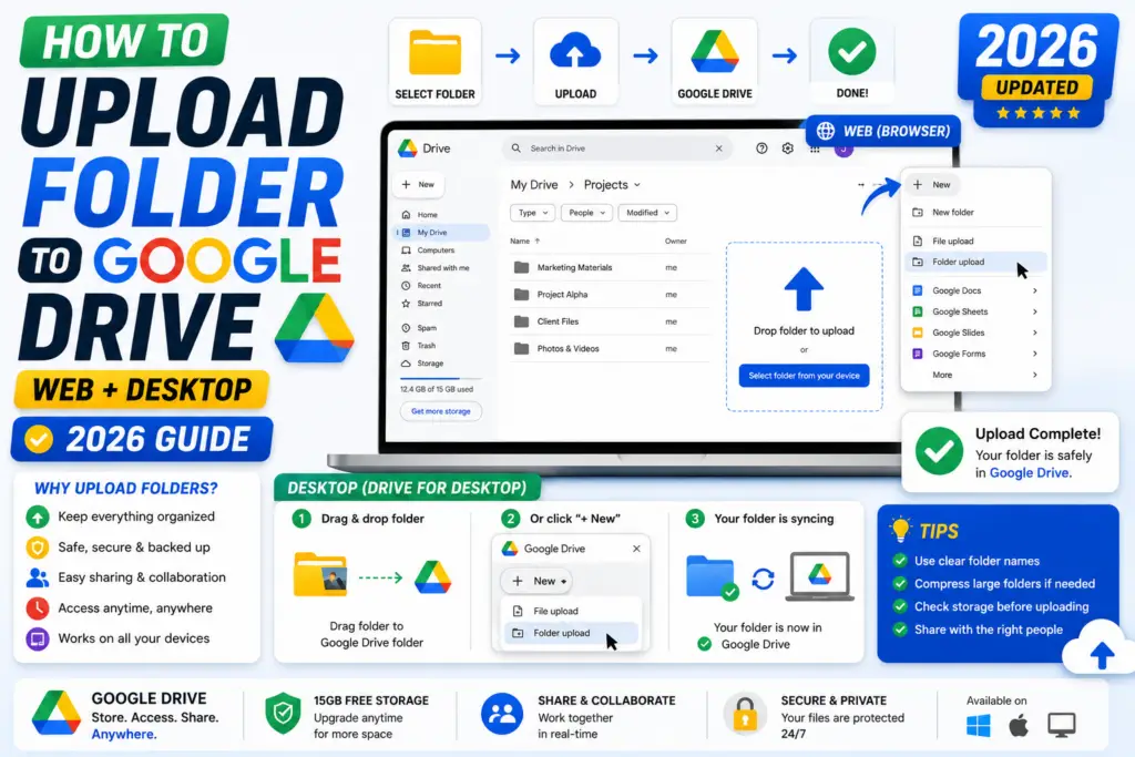 How to Upload Folder to Google Drive (Web + Desktop 2026)