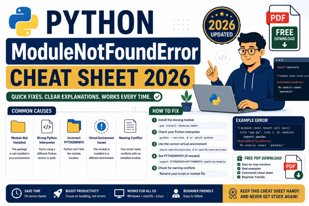 Python ModuleNotFoundError Cheat Sheet 2026 (Free PDF)