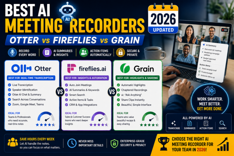 Best AI Meeting Recorders: Otter vs Fireflies vs Grain 2026