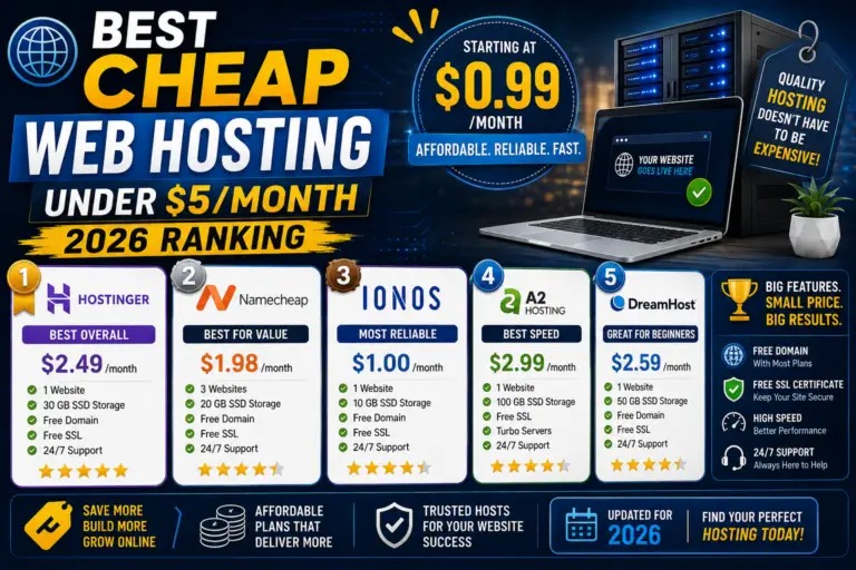 Best Cheap Web Hosting Under $5/Month (2026 Ranking)