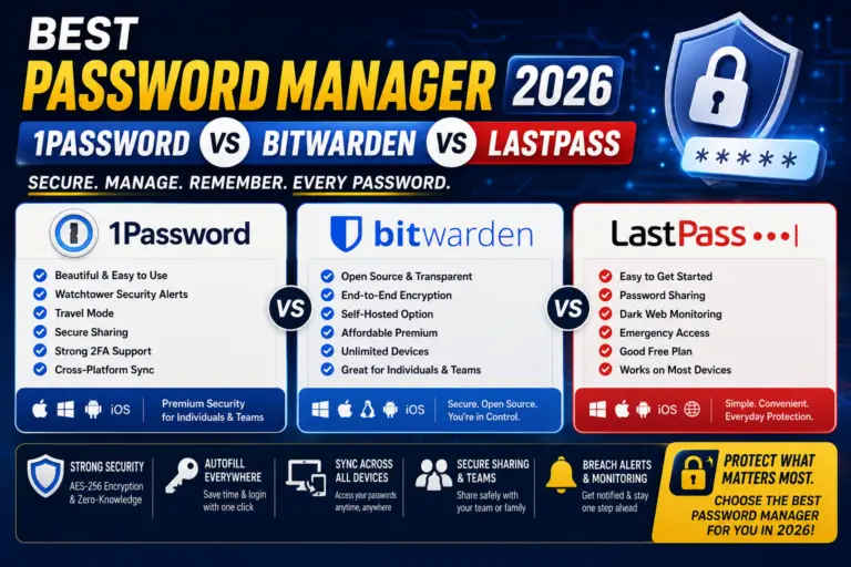 Best Password Manager 2026: 1Password vs Bitwarden vs LastPass