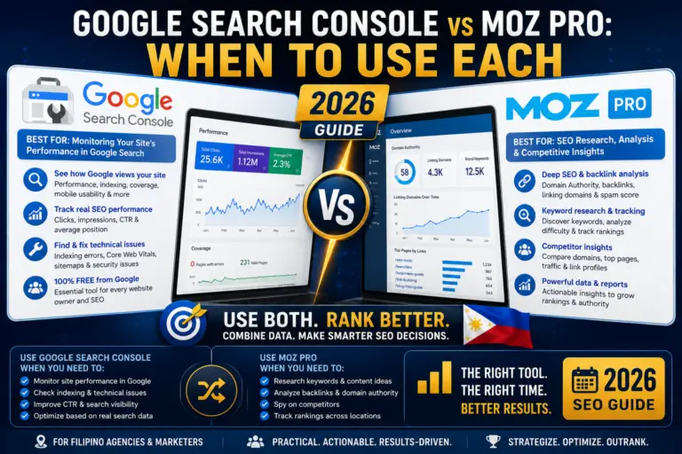 Google Search Console vs Moz Pro: When to Use Each (2026)
