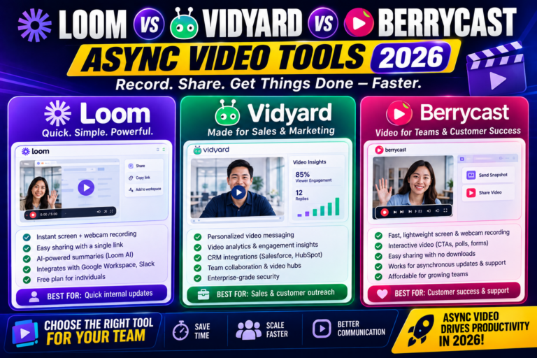 Loom vs Vidyard vs Berrycast: Async Video Tools 2026