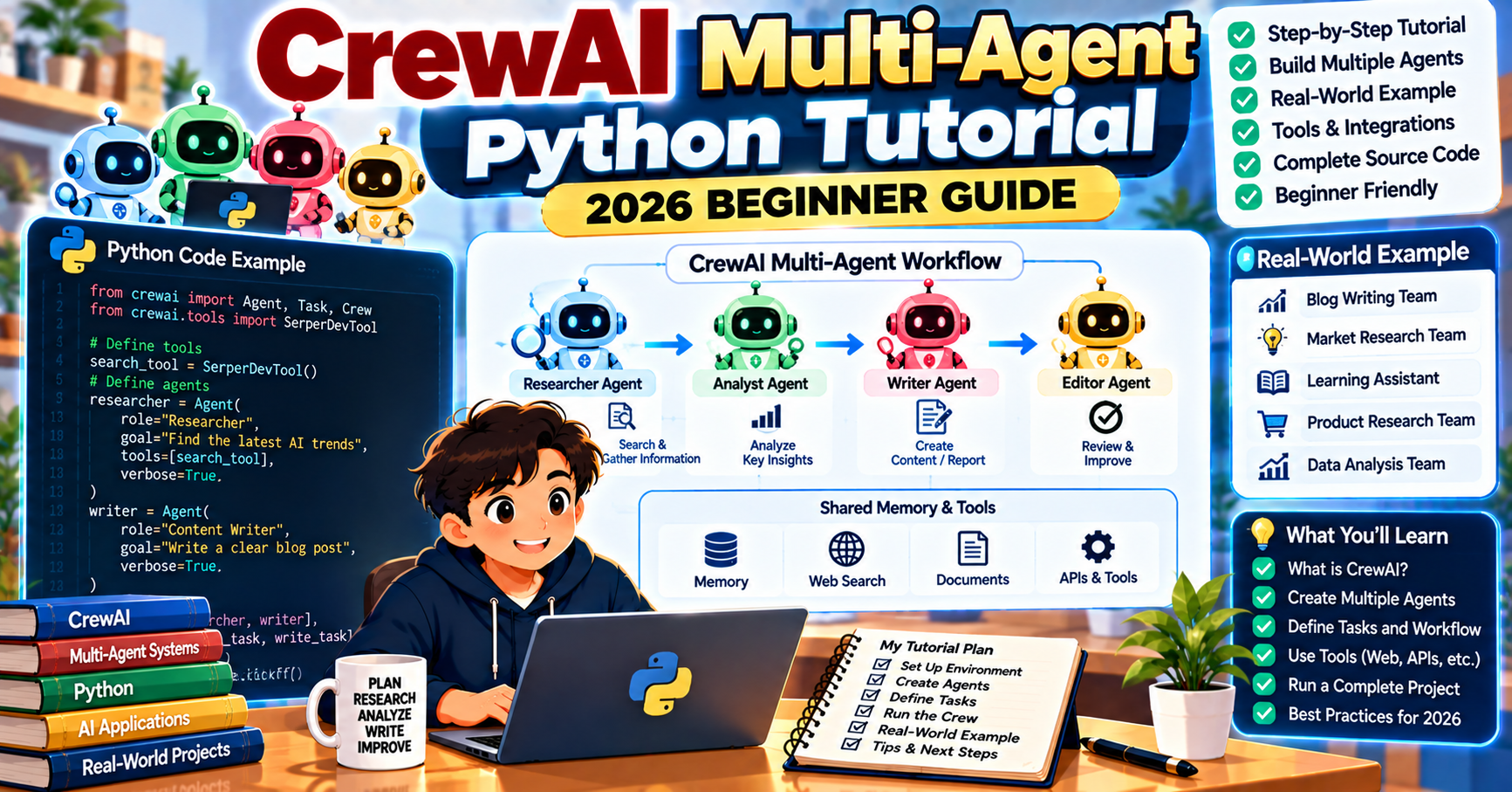 CrewAI Multi-Agent Tutorial: Build a 3-Agent Crew in Python (2026)