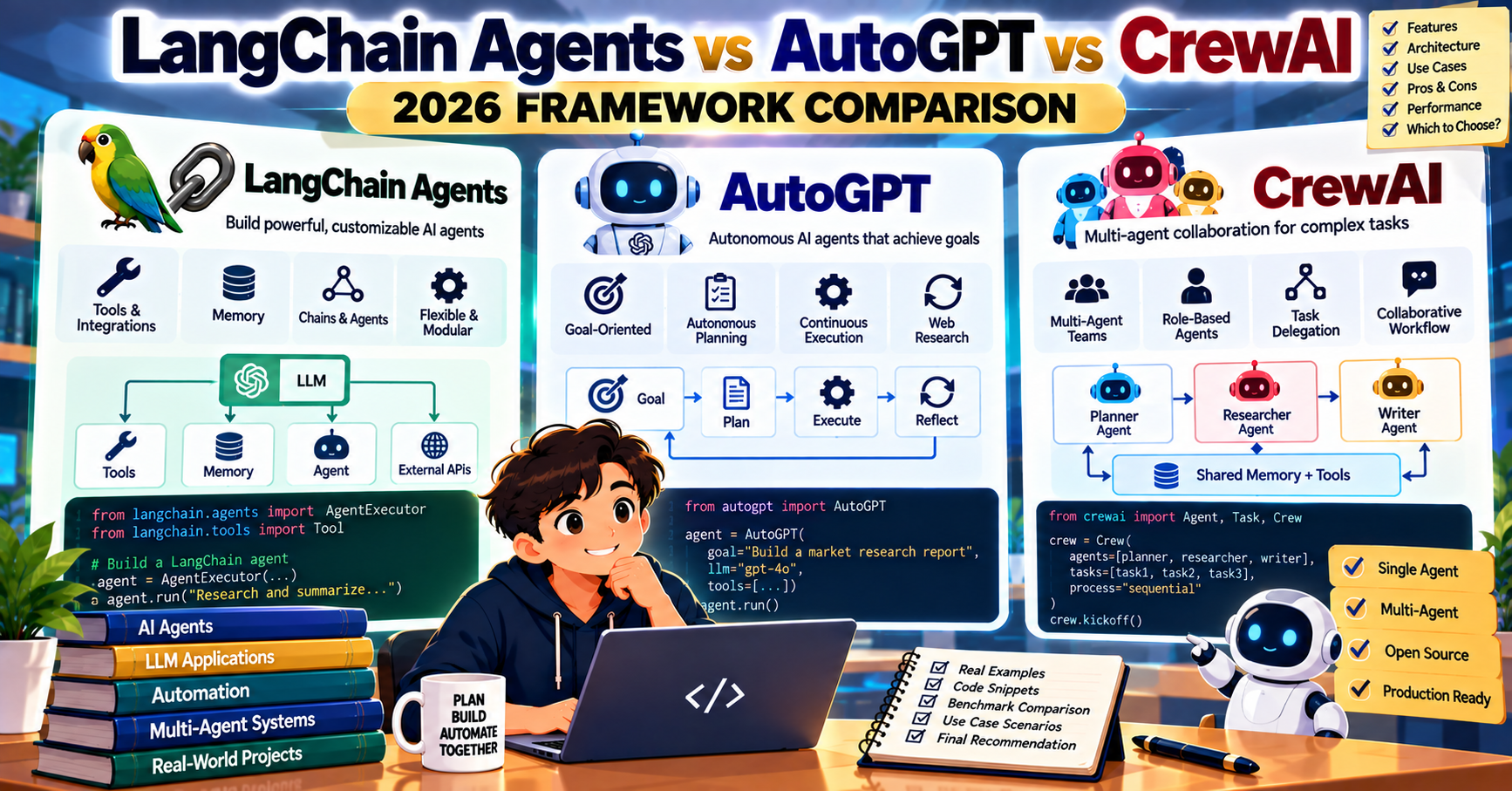 LangChain Agents vs AutoGPT vs CrewAI: 2026 AI Agent Framework Comparison