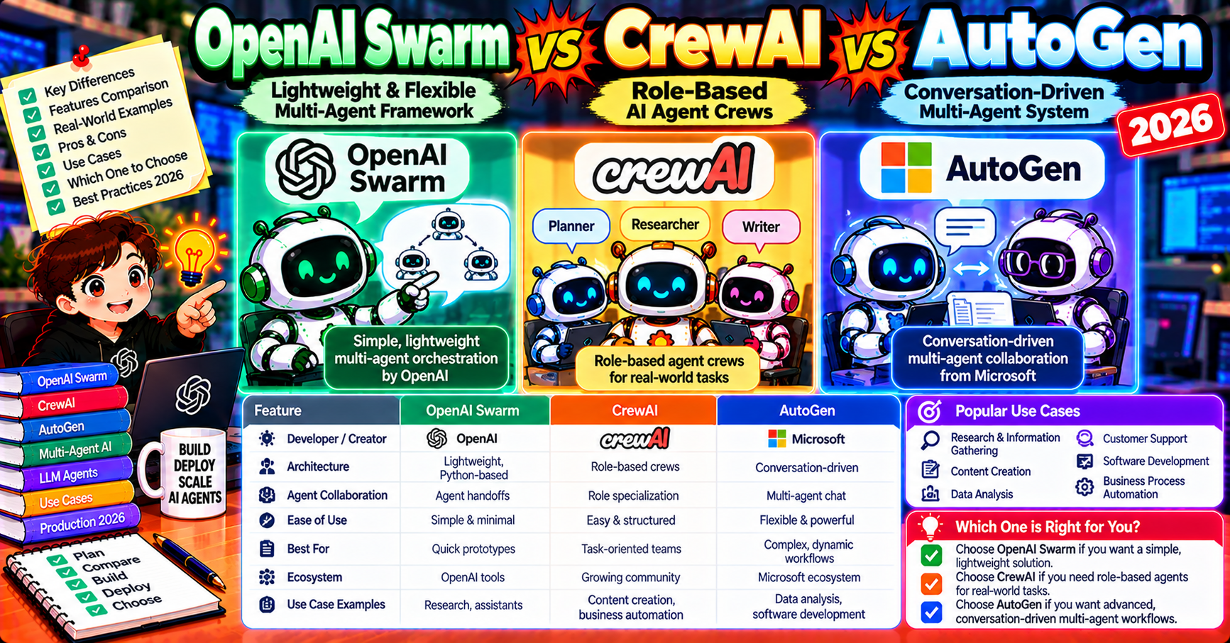 OpenAI Swarm vs CrewAI vs AutoGen